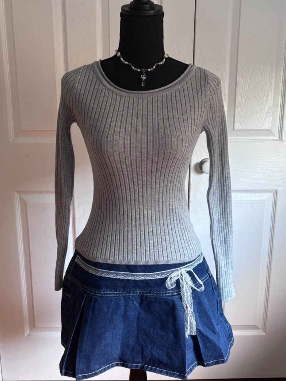 a new day Light Gray Ribbed Long Sleeve Top